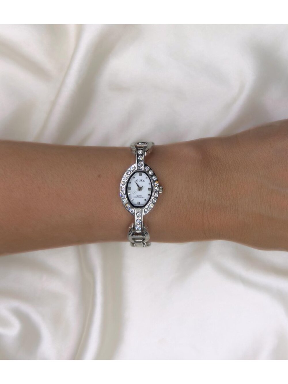 Vintage Ma Bella Crystal Watch Dainty Silver Bracelet Watch Y2K Glam